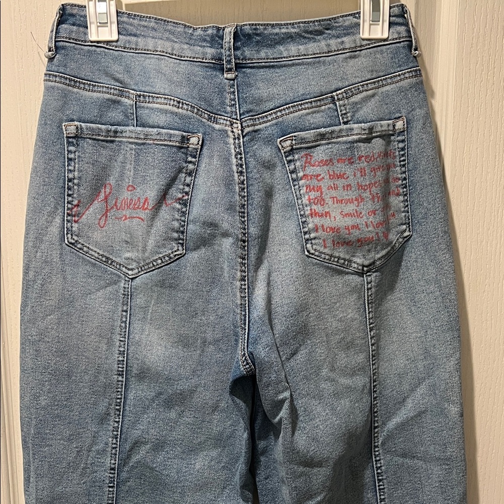Frayed High Rise Women's Jeans - barrel leg Jeans